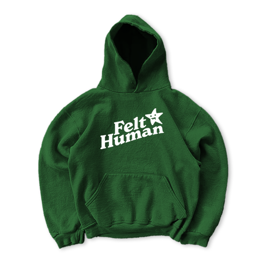 Felt Human Puff Print Hoodie Giving Green