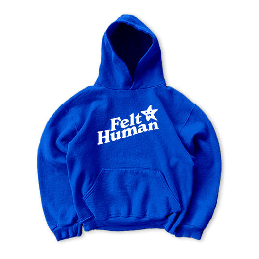 Felt Human Puff Print Hoodie Berry Blue